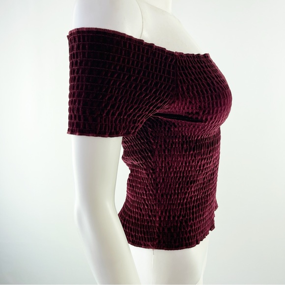 Light Before Dark Urban Outfitters Dark Red Shirred Crop Top Short Sleeve Size M - Picture 5 of 9